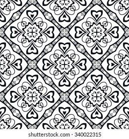 Black and white seamless geometric pattern, tribal ethnic arabic indian ornament. Hand drawn abstract background with sketchy repeating texture. 