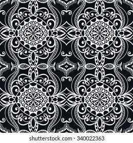 Black and white seamless geometric pattern, tribal ethnic arabic indian ornament. Hand drawn abstract background with sketchy repeating texture. 