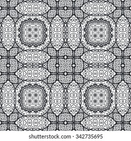 Black and white seamless geometric pattern, tribal ethnic arabic indian ornament. Hand drawn abstract background with sketchy repeating texture. 