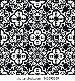 Black and white seamless geometric pattern, tribal ethnic arabic indian ornament. Hand drawn abstract background with sketchy repeating texture. 