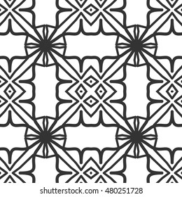 Black and white seamless geometric pattern, repeating texture. Seamless line background. Contemporary graphic design, ethnic arabic, indian, turkish monochrome ornament.