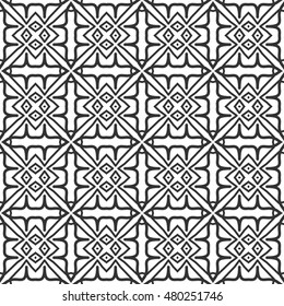 Black and white seamless geometric pattern, repeating texture. Seamless line background. Contemporary graphic design, ethnic arabic, indian, turkish monochrome ornament.