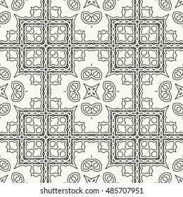 Black and white seamless geometric pattern, repeating texture. Seamless line background. Contemporary graphic design, ethnic arabic, indian, turkish monochrome ornament.