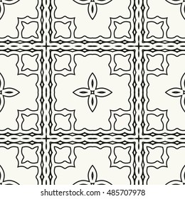 Black and white seamless geometric pattern, repeating texture. Seamless line background. Contemporary graphic design, ethnic arabic, indian, turkish monochrome ornament.