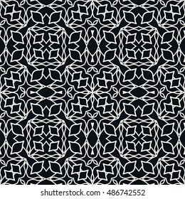 Black and white seamless geometric pattern, repeating texture. Seamless line background. Contemporary graphic design, ethnic arabic, indian, turkish monochrome ornament.