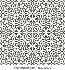 Black and white seamless geometric pattern, repeating texture. Seamless line background. Contemporary graphic design, ethnic arabic, indian, turkish monochrome ornament.
