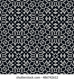 Black and white seamless geometric pattern, repeating texture. Seamless line background. Contemporary graphic design, ethnic arabic, indian, turkish monochrome ornament.