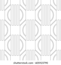 Black and white seamless geometric pattern with polygons for coloring book