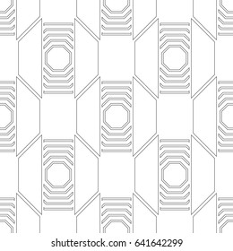 Black and white seamless geometric pattern with polygons for coloring book