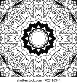 Black and white Seamless Geometric Pattern. Tribal Zentangle. Adult Coloring Book made of  Mandala ornament
