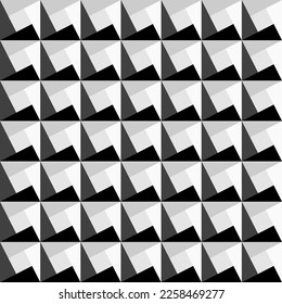 Black and white seamless geometric texture. Decorative vector monochrome background. 3d endless design