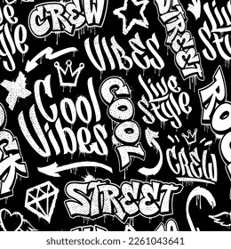 Black and white seamless graffiti background in street art style