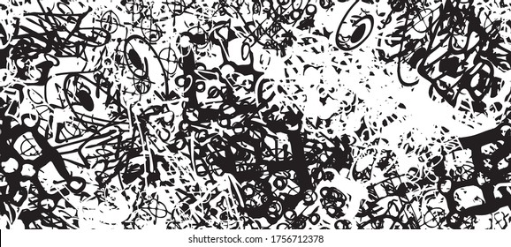 Schwarz-weißer, nahtloser brüchiger Hintergrund. Abstrakte, sich wiederholende Textur. Einfarbige Vorlage zum Drucken