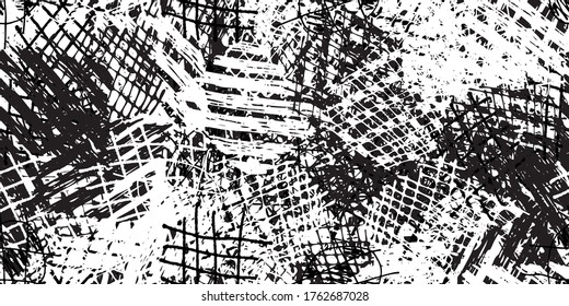 Black and white seamless grunge background. Abstract repeating texture. Monochrome template for printing