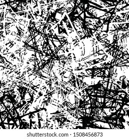Black and white seamless grunge pattern. Abstract texture of randomly arranged elements. Template for printing on fabric or paper for packaging. Monochrome design background