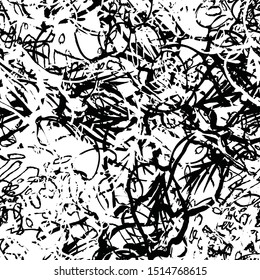 Black and white seamless grunge pattern. Abstract texture of randomly arranged elements. Template for printing on fabric or paper for packaging. Monochrome design background