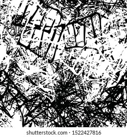 Black and white seamless grunge pattern. Abstract texture of randomly arranged elements. Template for printing on fabric or paper for packaging. Monochrome design background