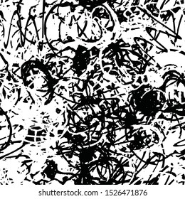 Black and white seamless grunge pattern. Abstract texture of randomly arranged elements. Template for printing on fabric or paper for packaging. Monochrome design background