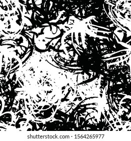 Black and white seamless grunge pattern. Abstract texture of randomly arranged elements. Template for printing on fabric or paper for packaging. Monochrome design background