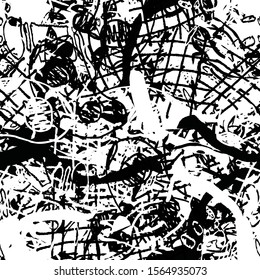 Black and white seamless grunge pattern. Abstract texture of randomly arranged elements. Template for printing on fabric or paper for packaging. Monochrome design background