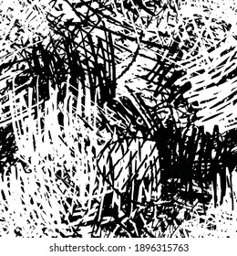 Motif grunge noir et blanc harmonieux. Texture abstraite d'éléments disposés de façon aléatoire. Modèle d'impression sur tissu ou papier pour emballage. Arrière-plan de conception monochrome