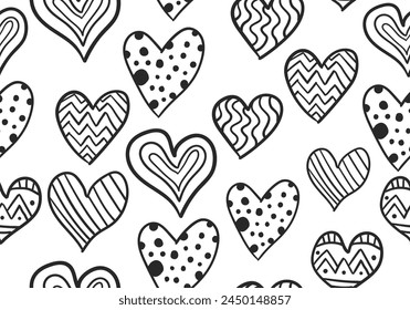 Black and white seamless heart pattern. abstract illustration