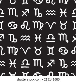 Black and white seamless horoscope pattern, simple background illustration