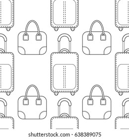 Black and white seamless illustration, pattern of fashion bags for coloring book, page.