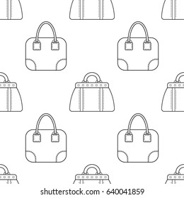 Black and white seamless illustration, pattern of fashion bags for coloring book, page.