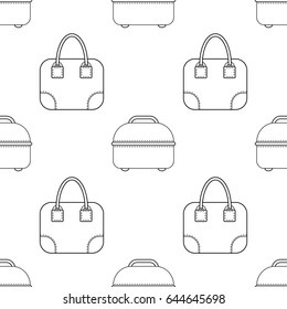 Black and white seamless illustration, pattern of fashion bags for coloring book, page.