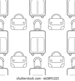 Black and white seamless illustration, pattern of fashion bags for coloring book, page.