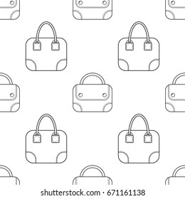 Black and white seamless illustration, pattern of fashion bags for coloring book, page.
