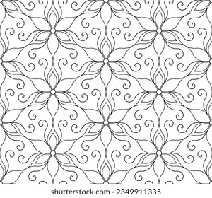 Black and white seamless illustrations. Coloring book, colouring page for children and adults. Decorative abstract linear vector pattern design. Line art drawing. Easy to edit color and line