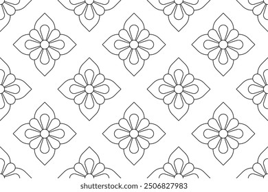 Black and white seamless illustrations. Coloring book, colouring page for children and adults. Decorative abstract linear vector pattern design. Thin line drawing. Easy to edit color and line weight