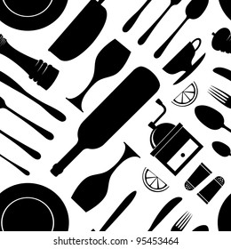 Black and white seamless kitchen pattern