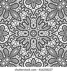 Black and white seamless lace pattern. Abstract graphic lace background, square geometric floral pattern with tribal ethnic ornament. Bandanna shawl fabric print, silk neck scarf or kerchief design