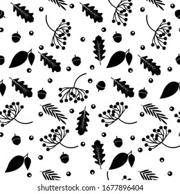 Black and White Seamless Leafy Pattern B&W