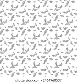 Black and white seamless Leaves doodle pattern
