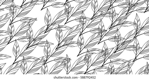 Black and white seamless leaves isolated on white background. vector illustration