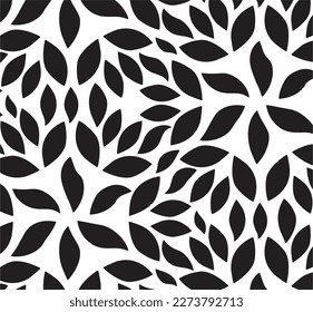 Black and white seamless leaves pattern, vector illustration design,geometric shapes background.