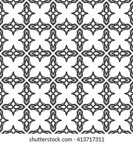 Black and white Seamless line pattern stylish geometric background. Vector monochrome endless texture, simple graphic pattern. Tribal ethnic ornament, outline lace background