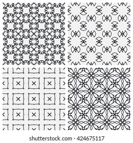 Black and white seamless line patterns. Tribal ethnic ornament in arabic style. Endless texture for wallpaper, pattern fills, web page background, surface textures. Monochrome geometric backgrounds