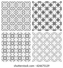Black and white seamless line patterns. Tribal ethnic ornament in arabic style. Endless texture for wallpaper, pattern fills, web page background, surface textures. Monochrome geometric backgrounds
