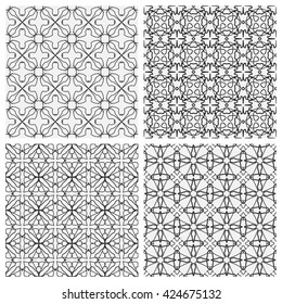 Black and white seamless line patterns. Tribal ethnic ornament in arabic style. Endless texture for wallpaper, pattern fills, web page background, surface textures. Monochrome geometric backgrounds
