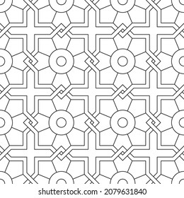 Black and white seamless linear illustrations. Coloring book, colouring page for children and adults. Decorative abstract vector pattern design. Line art drawing. Easy to edit color and line weight.
