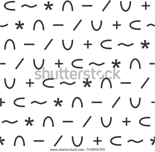 Black and white seamless mathematical\
symbols pattern. Repeated math design\
elements.