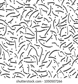 Black and white seamless memphis pattern. Stylish fashion background 80-90s. Monochrome dot and lines texture - vector illustration.