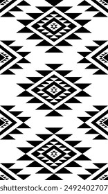 Black and white seamless native pattern american tribal indian ornament pattern geometric ethnic textile texture tribal aztec pattern navajo mexican fabric seamless Vector decoration fashion