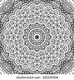 Black and White Seamless Orient Pattern. Adult Coloring Book Page. Moroccan or Arabic Ornament for Tile, Seamless Texture, Fabric. Mandala Style