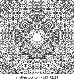 Black and White Seamless Orient Pattern. Adult Coloring Book Page. Moroccan or Arabic Ornament for Tile, Seamless Texture, Fabric. Mandala Style